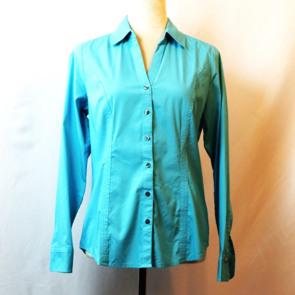 Express Essential Stretch Aqua Blue Button Down Shirt - Small EUC!